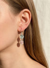 Raw rose quartz and aquamarine two stone drop earrings sterling silver on 