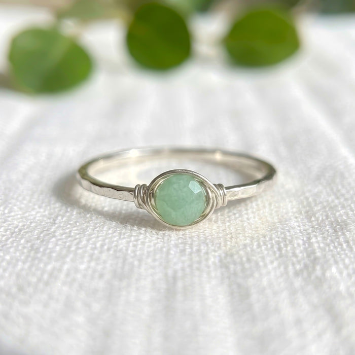 Gold Filled Dainty Green Jade Thin Band Stacking Ring