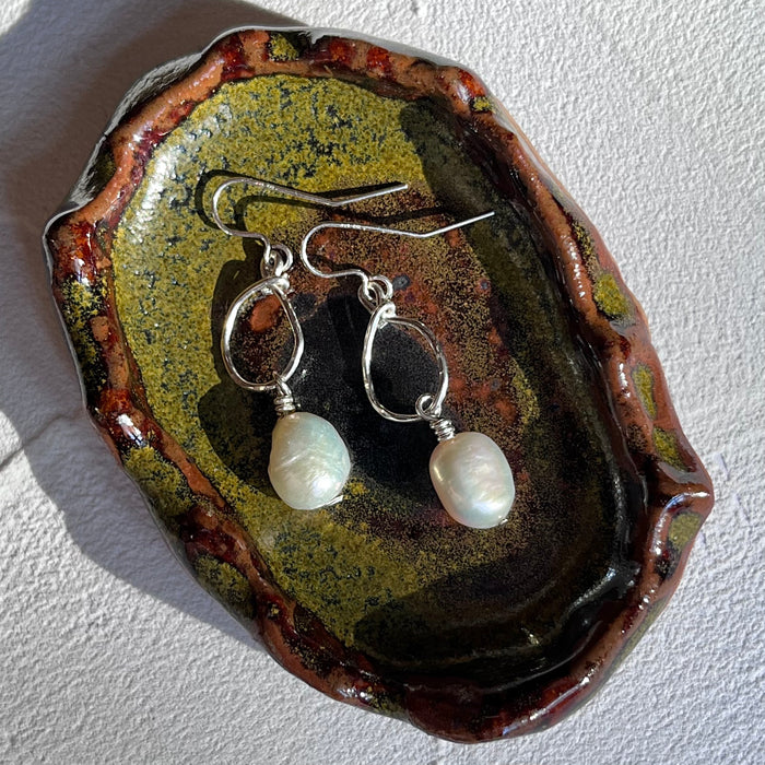Handmade Sterling Silver Chubby Baroque Pearl Drop Earrings