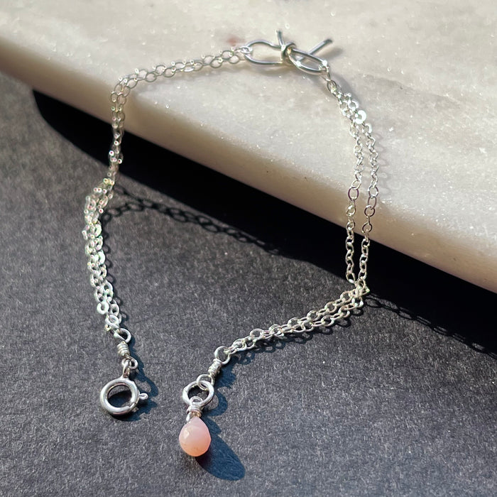 Sterling Silver Dainty Bow Gemstone Bracelet Back View