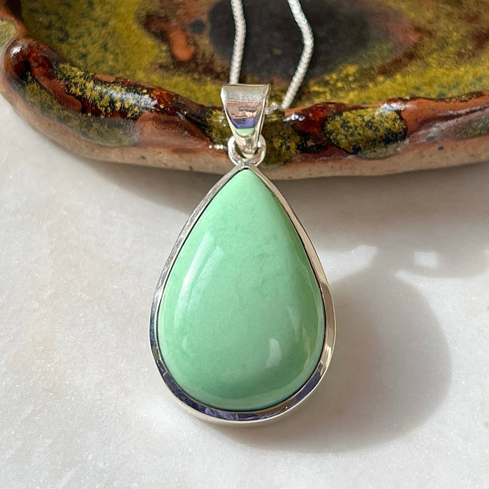 Sterling Silver Bold Variscite Teardrop Pendant Necklace