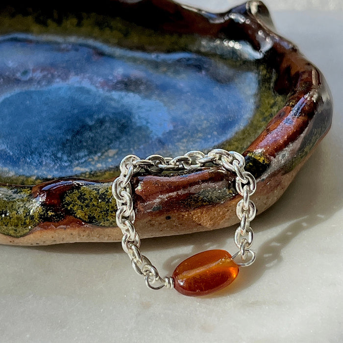 Sterling Silver Garnet Rolo Chain Ring