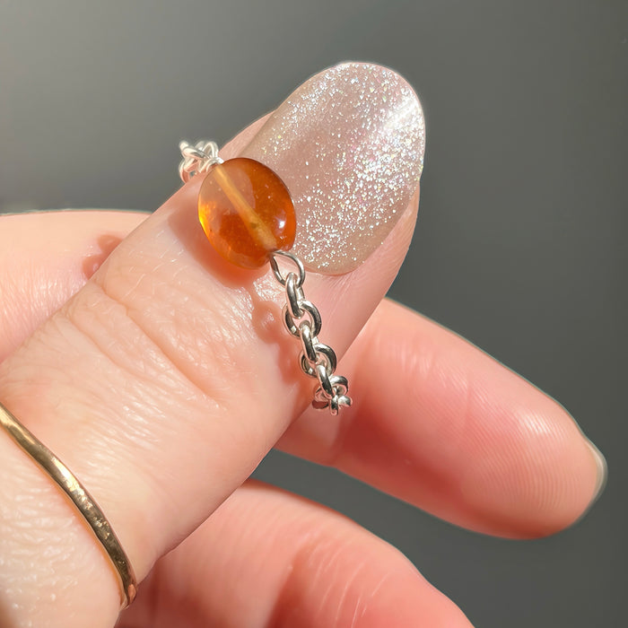 Sterling Silver Garnet Rolo Chain Ring