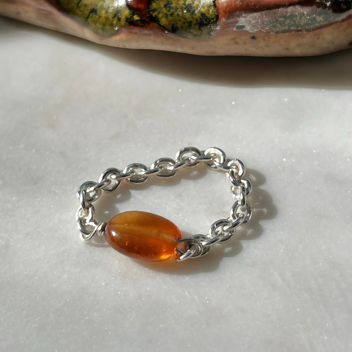 Sterling Silver Garnet Rolo Chain Ring