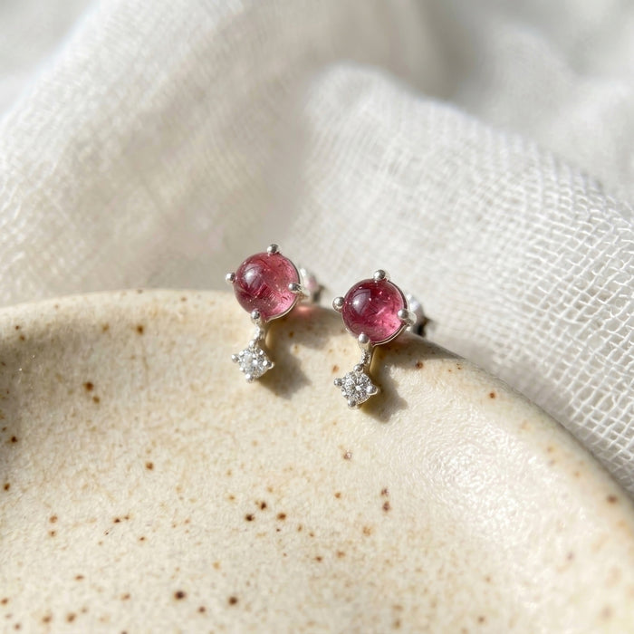 Sterling Silver Pink Tourmaline and Clear Topaz Stud Earrings