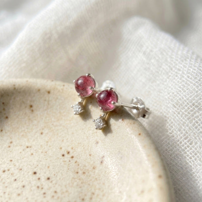 Sterling Silver Pink Tourmaline and Clear Topaz Stud Earrings