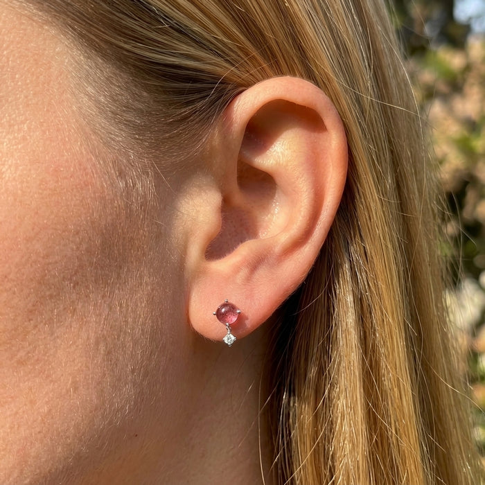 Sterling Silver Pink Tourmaline and Clear Topaz Stud Earrings