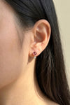 Pink tourmaline two stone cluster stud earrings sterling silver on model