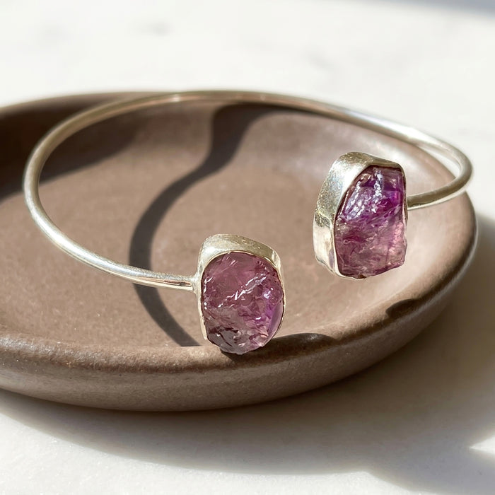 Raw Natural Amethyst Adjustable Cuff Bracelet, Sterling Silver