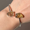 Raw citrine solid sterling silver chunky two stone natural crystal open adjustable cuff wrap bracelet on wrist