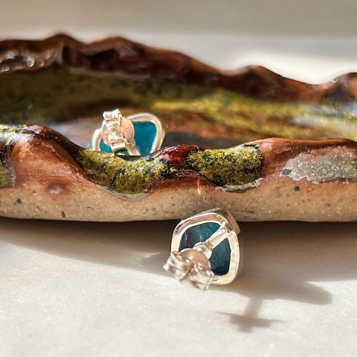 Sterling Silver Raw Sky Apatite Teal Natural Gemstone Stud Earrings