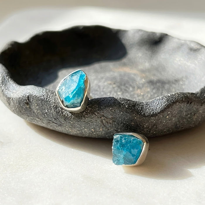 Raw Sky Apatite Teal Stud Earrings, Sterling Silver