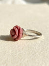 Carved pink crystal flower ring 14k sterling silver side view