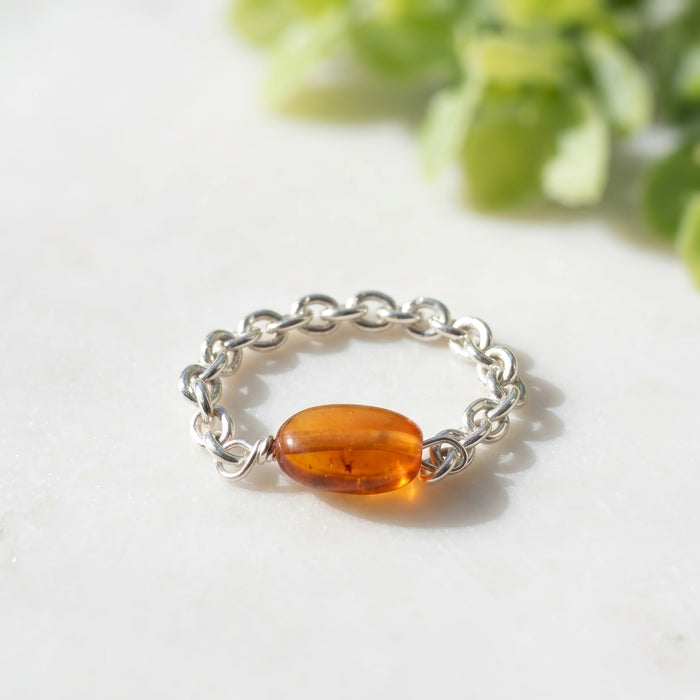Garnet rolo chain statement ring sterling silver