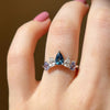 Sterling silver sapphire clear topaz and tanzanite natural gemstone chevron cluster ring or crown ring on hand