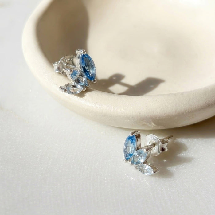 Swiss blue topaz and aquamarine marquise cluster stud earrings sterling silver
