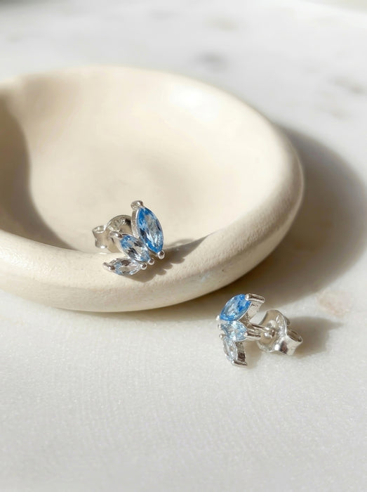 Blue topaz and aquamarine marquise stud earrings sterling silver angle view
