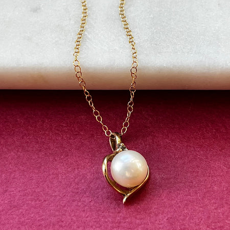 Vintage Gold Vermeil over Sterling Silver Topaz Pearl Necklace Front Wide View