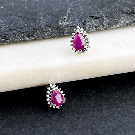 Vintage Ruby and Diamond Sterling Silver Stud Earrings Darker Background