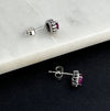 Vintage Ruby and Diamond Sterling Silver Stud Earrings Back View