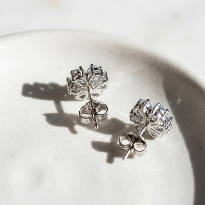 Vintage topaz flower stud earrings sterling silver back detail view