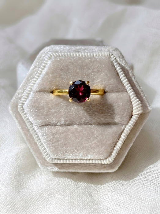 Vintage garnet minimalist ring gold vermeil over sterling silver front view
