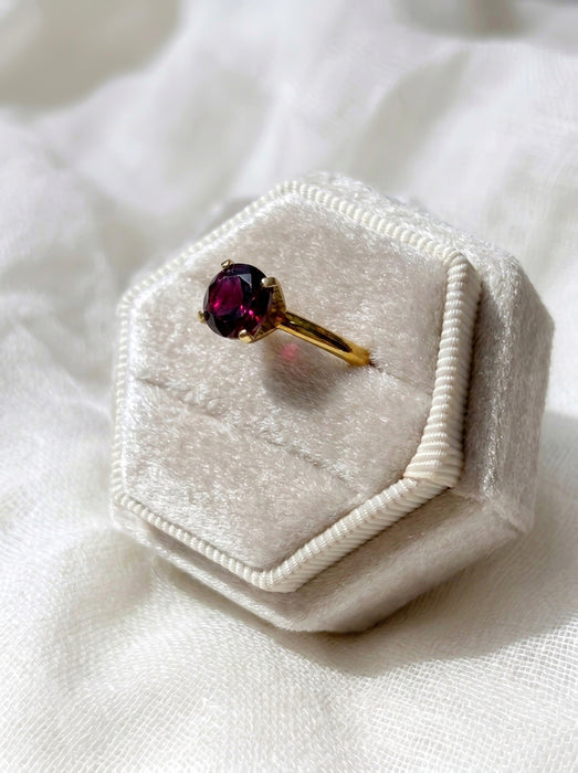 Vintage garnet minimalist ring gold vermeil over sterling silver side view