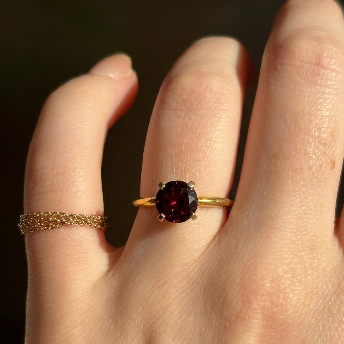 Vintage garnet minimalist ring gold vermeil over sterling silver on hand