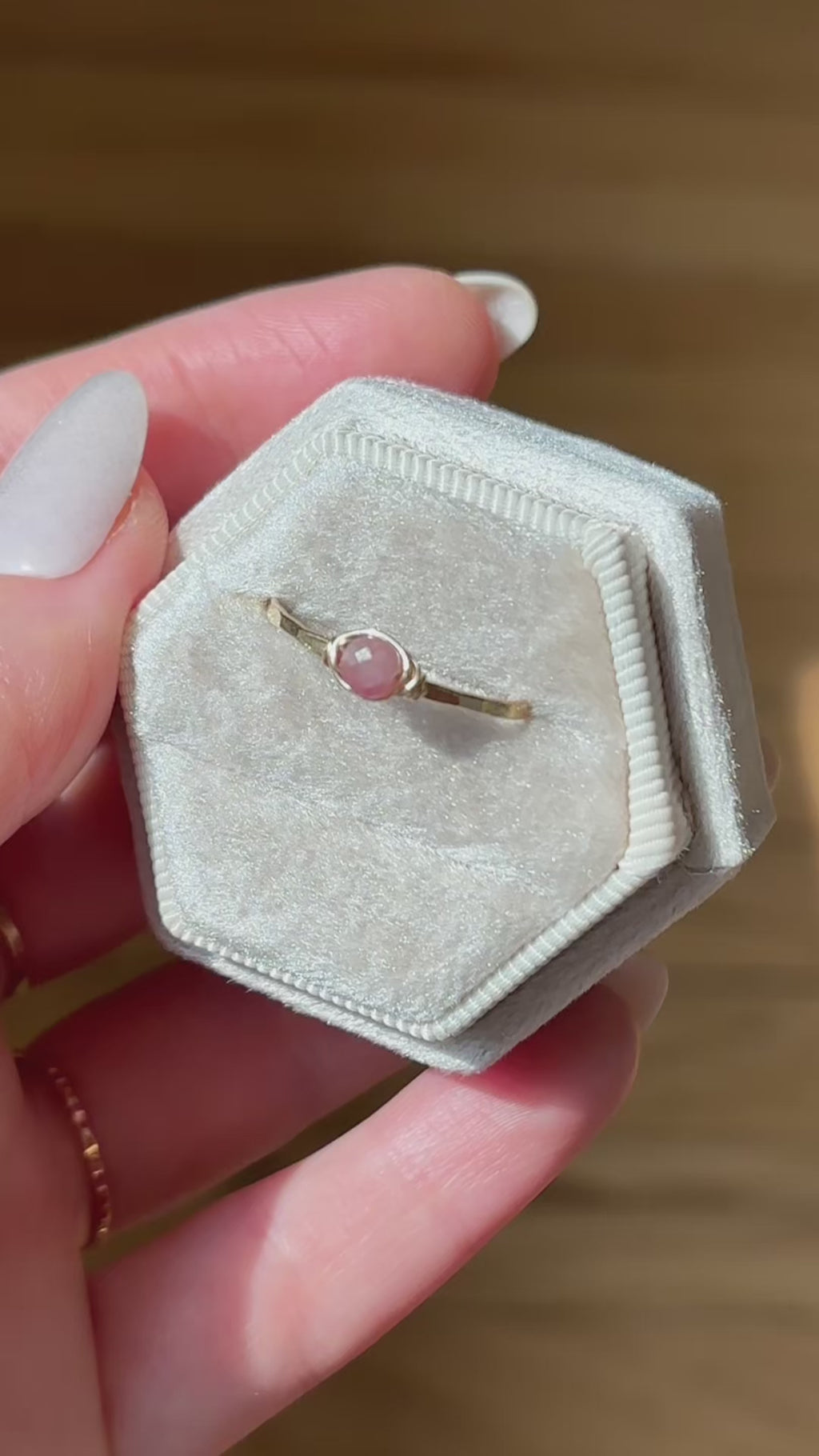 Dainty pink tourmaline stacking ring gold filled video